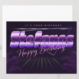 Stefanos prénom carte rétro lilas anniversaire