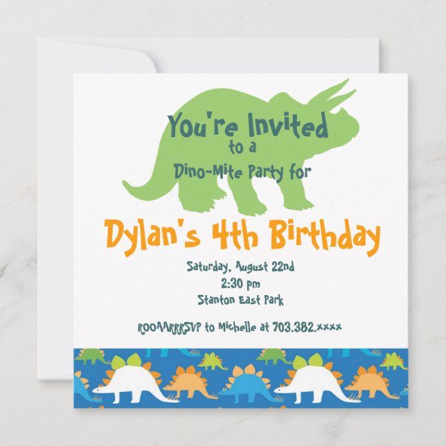 Stegosaurus Dinosaur Invitations de fête d'anniver (Devant)