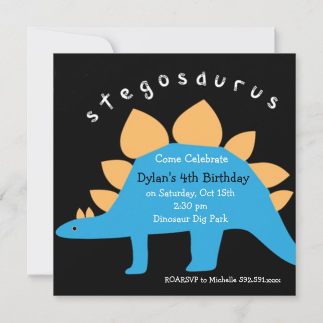 Stegosaurus Dinosaur Invitations de fête d'anniver (Devant)