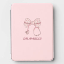 Stéthoscope à nœud floral rose avec nom de médecin