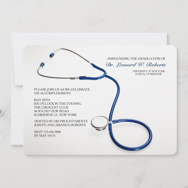 Stethoscope Blue Médicale School Invitations de di (Devant)