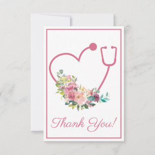 Stéthoscope rose Floral Merci des infirmières card