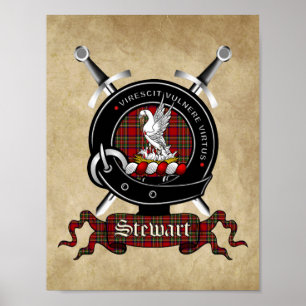 Stewart Clan Badge & Tartan Poster 8.5x11