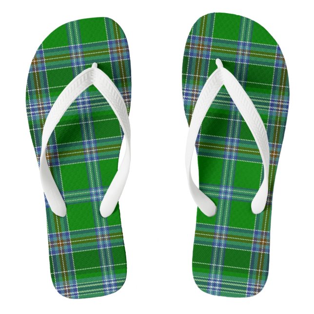 Stewart Tartan Bleu, Vert, Noir Tongs Adultes (Semelle)