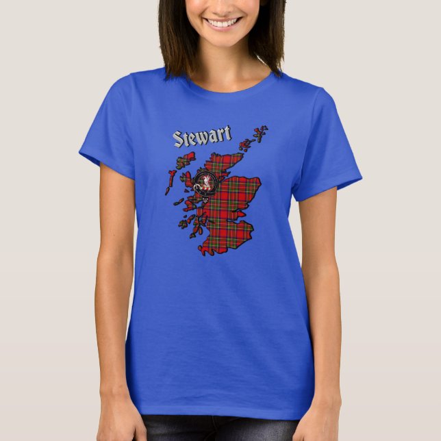 Stewart Tartan Carte et insigne T-shirt femme (Devant)