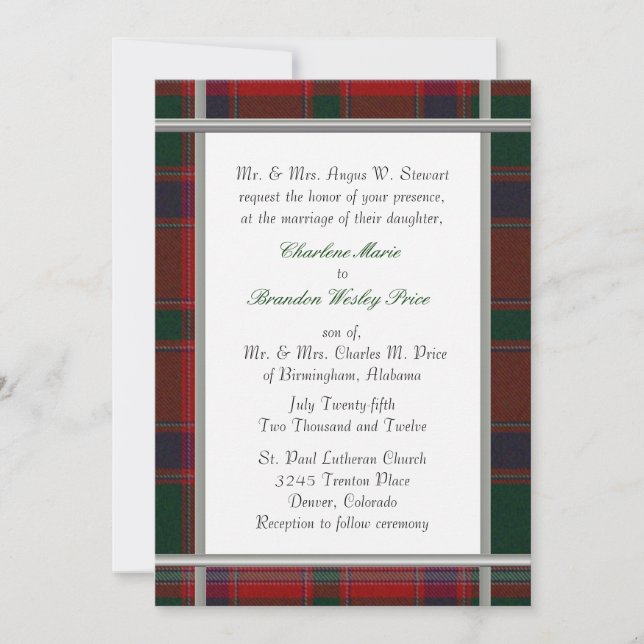 Stewart Tartan Plaid Faire-part de mariage (Devant)