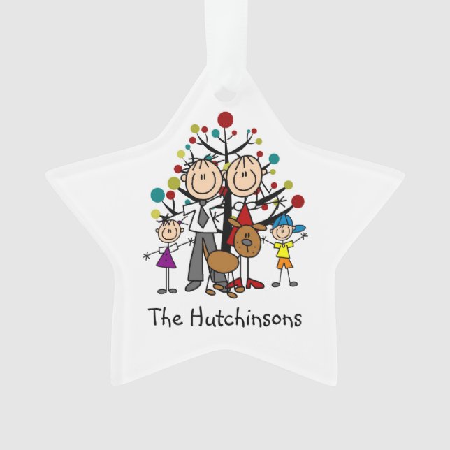 Stick Famille de 4, Ornement acrylique chien (devant)