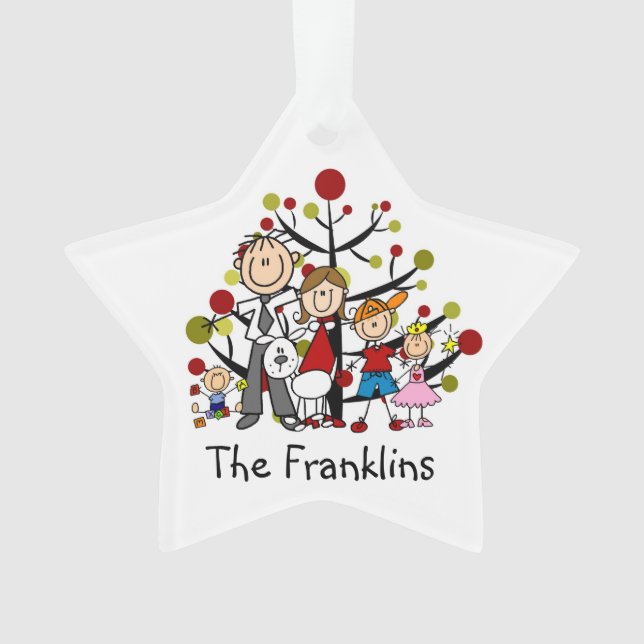 Stick Famille de 5 avec ornement acrylique chien (devant)