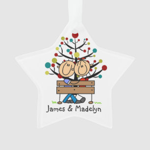 Stick Figure Couple sur l'Ornament de Fête de Banc