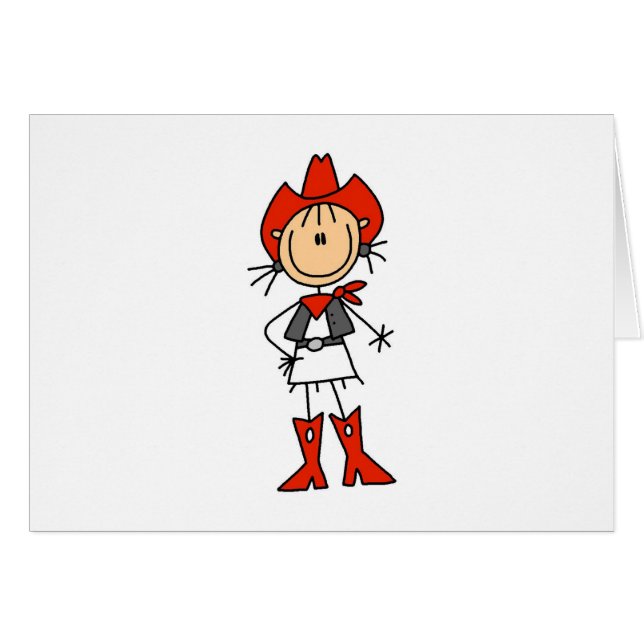 Stick Figure Cowgirl Rouge Casquette et Bottes Car (Devant horizontal)