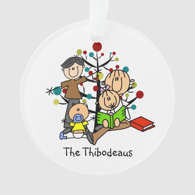 Stick Figure Famille Ornement acrylique de Noël (devant)
