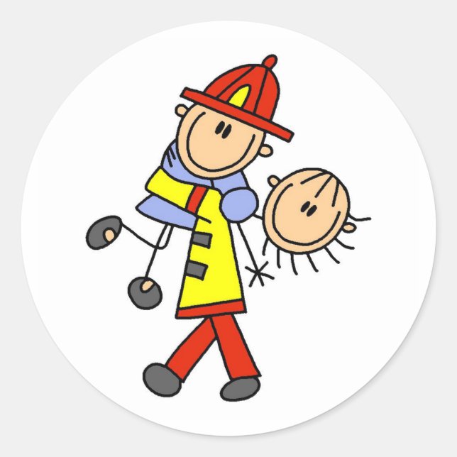 Stick Figure Firefighter Saving Lives Stickers (Devant)