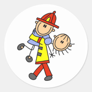 Stick Figure Firefighter Saving Lives Stickers