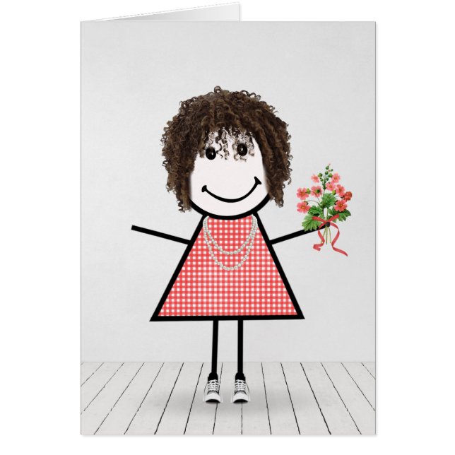Stick Figure Girl avec Anniversaire Bouquet (Devant)