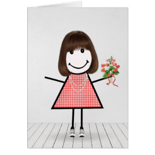 Stick Figure Girl avec Anniversaire Bouquet