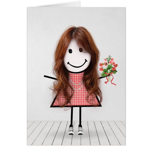 Stick Figure Girl avec Anniversaire Bouquet (Devant)