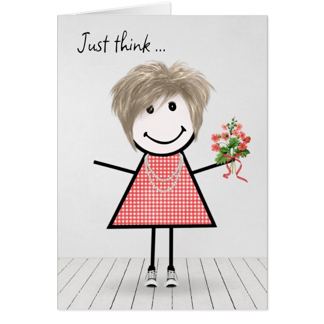 Stick Figure Girl avec Anniversaire Bouquet (Devant)