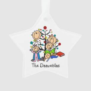 Stick Figure Parents, 3 Enfants Acrylique Ornement