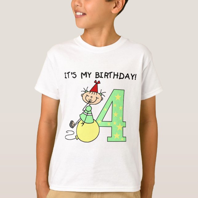 Stick Girl 4th Birthday Tshirts et cadeaux (Devant)