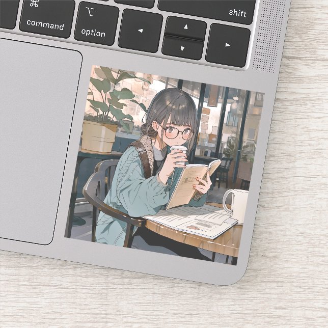 Sticker カフェで勉強するJKシール｜寿司娘 GenerativeAI (Détail)