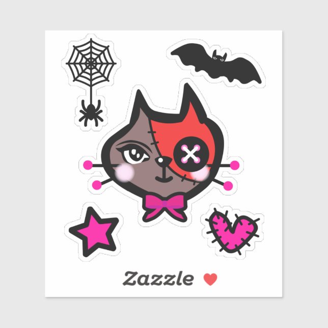 Sticker キュートな赤茶ねこ　蜘蛛　Cute red brown cat. シール (Feuille)