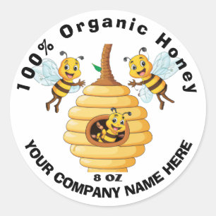 Sticker 100% Pure Honey Bee Lable Classic Round
