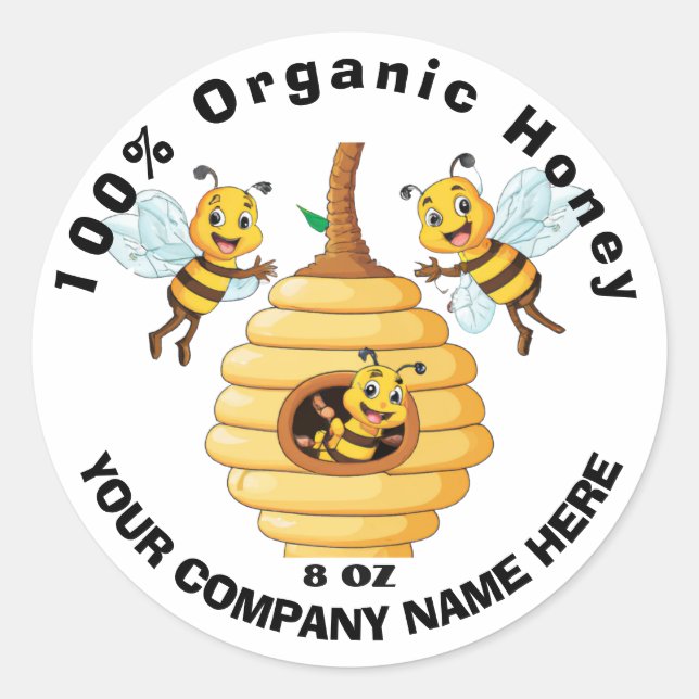Sticker 100% Pure Honey Bee Lable Classic Round (Devant)
