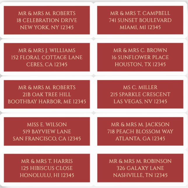 Sticker 10 Nom Adresse de l'invité individuel Rouge (Recto)