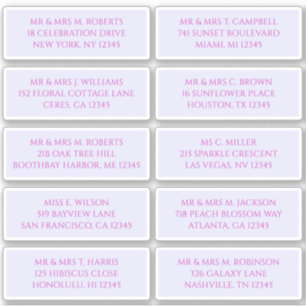 Sticker 10 Nom de l'invité individuel Adresse Lavande myst