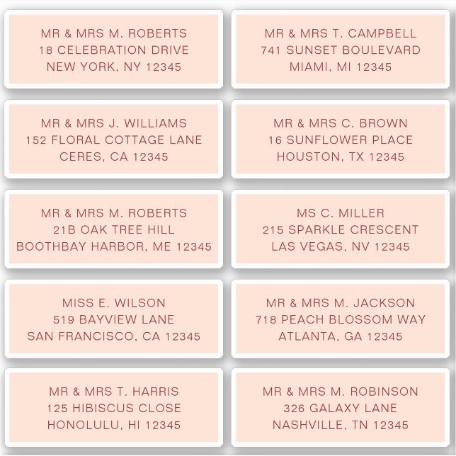Sticker 10 Nom de l'invité individuel Adresse Mariage de l (Devant)