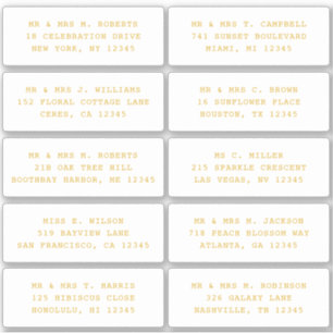 Sticker 10 Nom de l'invité individuel Adresse Mariage de l