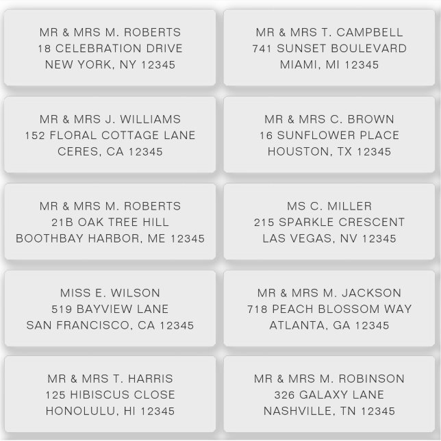 Sticker 10 Nom de l'invité individuel Adresse Mariage de l (Devant)