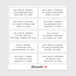 Sticker 10 Nom de l'invité individuel Adresse Mariage de l