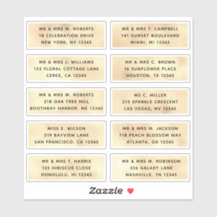 Sticker 10 Nom de l'invité individuel Adresse Mariage de l