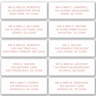 Sticker 10 Nom de l'invité individuel Adresse Mariage de l