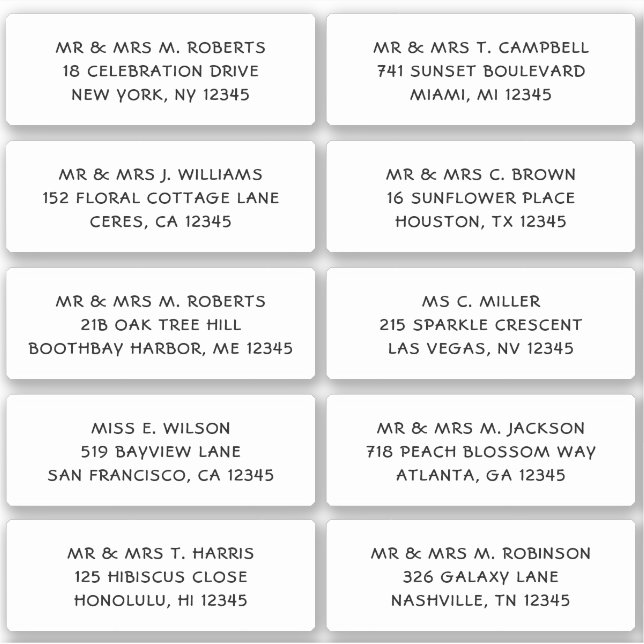 Sticker 10 Nom de l'invité individuel Adresse Mariage de l (Devant)