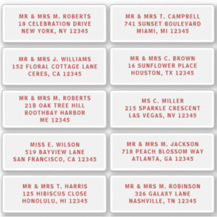 Sticker 10 Nom de l'invité individuel Adresse Mariage de l
