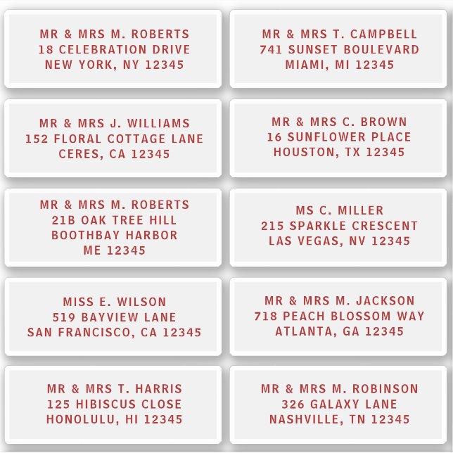 Sticker 10 Nom de l'invité individuel Adresse Mariage de l (Devant)