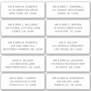 Sticker 10 Nom de l'invité individuel Adresse Mariage de l