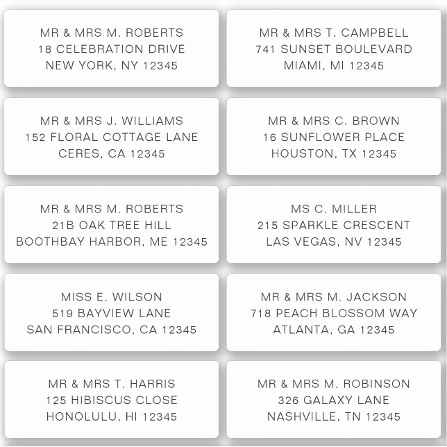 Sticker 10 Nom de l'invité individuel Adresse Mariage de l (Devant)