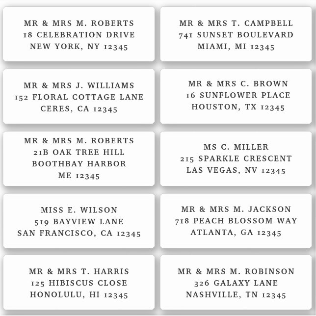 Sticker 10 Nom de l'invité individuel Adresse Mariage de l (Devant)