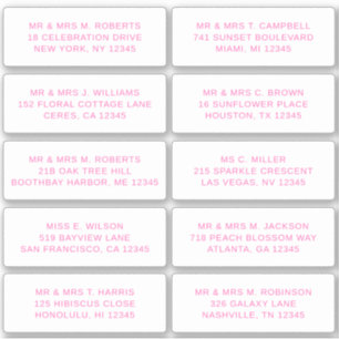 Sticker 10 Nom de l'invité individuel Adresse Mariage de l