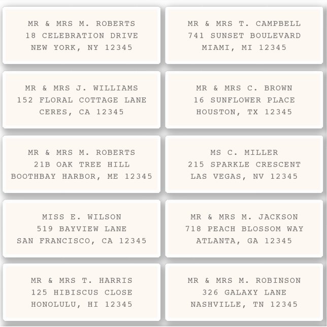 Sticker 10 Nom de l'invité individuel Adresse Mariage de l (Devant)