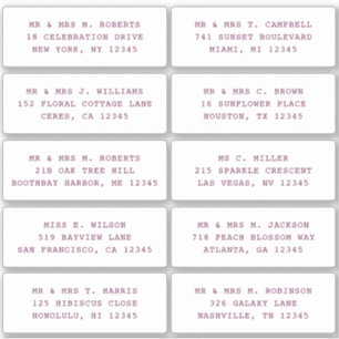 Sticker 10 Nom de l'invité individuel Adresse Mariage de l