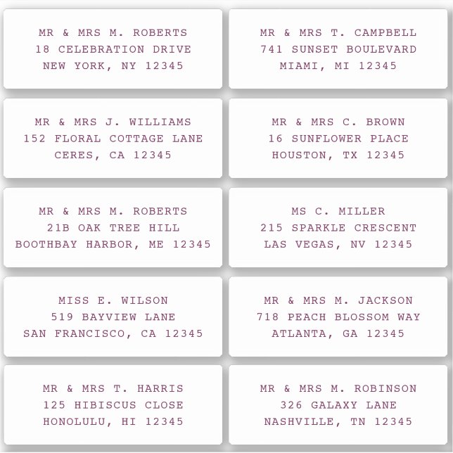 Sticker 10 Nom de l'invité individuel Adresse Mariage de l (Devant)