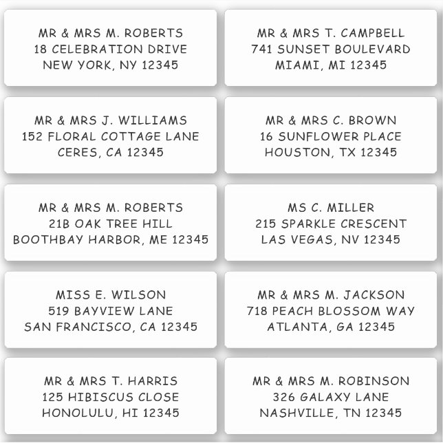 Sticker 10 Nom de l'invité individuel Adresse Mariage de l (Devant)