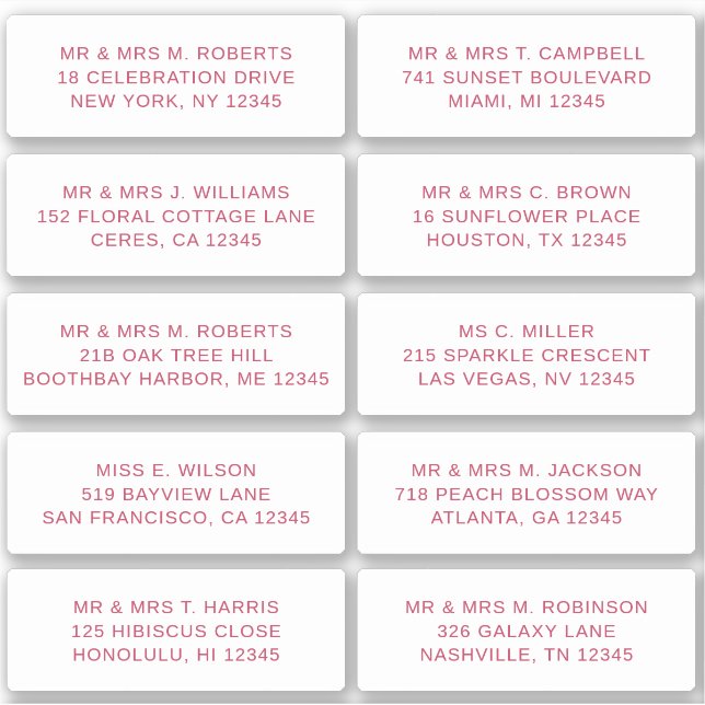 Sticker 10 Nom de l'invité individuel Adresse Mariage de l (Devant)