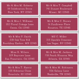 Sticker 10 Nom de l'invité individuel Adresse Mariage de l