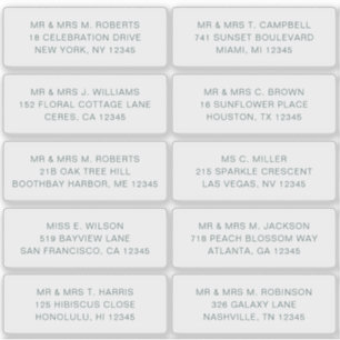Sticker 10 Nom de l'invité individuel Adresse Mariage de l