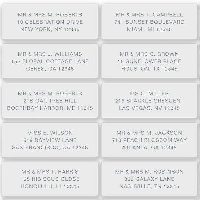 Sticker 10 Nom de l'invité individuel Adresse Mariage de l (Devant)